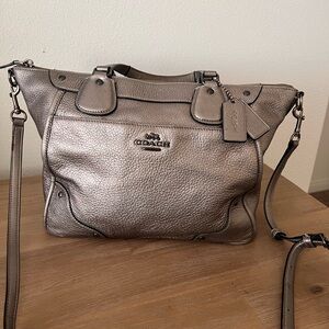 Coach Silver Shoulder Bag with Adjustable Strap and Textured Finish